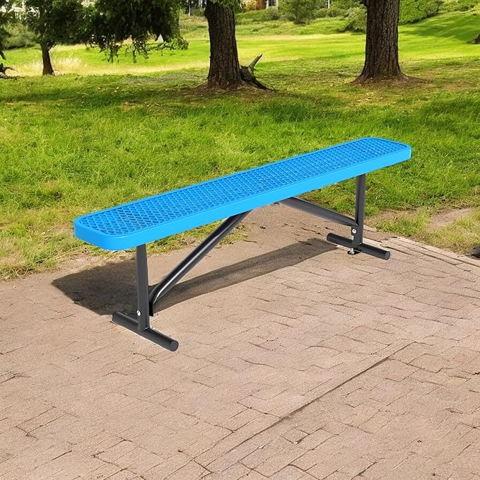 6 Feet Outdoor Benches, Blue Heavy Duty Metal Park Bench for Outside, Weatherproof Dock Bench, 72" L Commercial Benches Backless Bench for Shopping Mall, Store, Lawn, Park, Patio, Deck, Garden