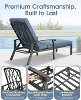 HOMEFUN Outdoor Chaise Lounge Chair, Hand-Brushed Wood Grain Cast Aluminum Reclining Lounger with Cushion - Photo 4