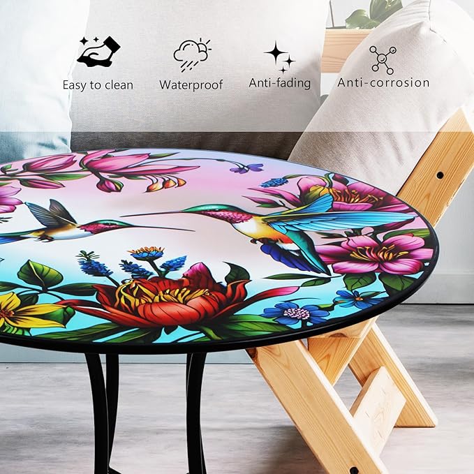 18" Side Table Outdoor, Hummingbird Metal Accent Table, Indoor Small Round End Tables, Plant Stand Tables for Patio Yard Balcony Garden Bedside