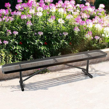 8FT Park Benches for 4-7 People, Weatherproof Commercial Garden Bench, Iron Steel Frame Patio Heavy Duty Mesh Rectangular Outdoor Benches for Outside, Lawn, Yard, Porch Work Entryway