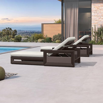 PURPLE LEAF Outdoor Chaise Lounge Set of 4 Reclining 2 in 1 Design Lounger Chair with Cushion Deluxe Aluminum Oversize Pool Lounge Chairs with Armrests & Backrest for Patio Poolside Backyard, Bronze