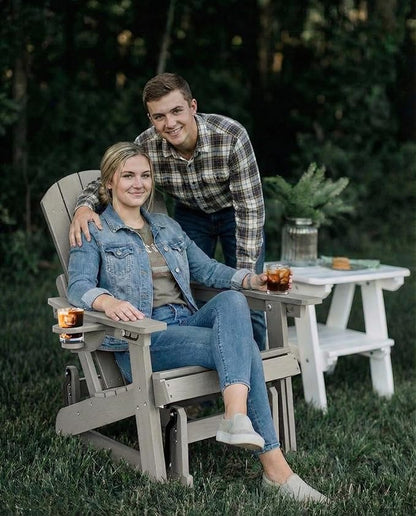 3-Position Adjustable Adirondack Chair with Cup Holder, HDPE All-Weather Outdoor Glider Chair, Wood-Grain Fire Pit Chairs for Pool, Yard, Deck (Grey)