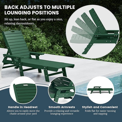 WO WESTIN OUTDOOR HDPE Laguna Poly Reclining Chaise Lounge, Dark Green