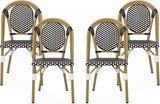 Christopher Knight Home Gwendolyn Outdoor French Bistro Chairs (Set of 4), Black + White + Bamboo Print Finish - Photo 1