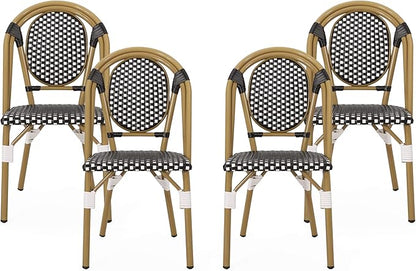 Christopher Knight Home Gwendolyn Outdoor French Bistro Chairs (Set of 4), Black + White + Bamboo Print Finish
