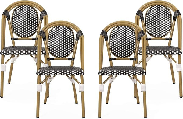 Christopher Knight Home Gwendolyn Outdoor French Bistro Chairs (Set of 4), Black + White + Bamboo Print Finish - Photo 1