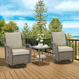 GAOMON 3 Piece Outdoor Patio Set, Wicker Rocking Bistro Set with 2 Swivel Chairs & Tempered Glass Top Table - Photo 1