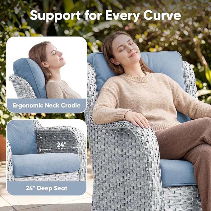 Belord Patio Wicker Chairs Swivel Rocker, Outdoor Patio Furniture Set with Rattan Side Table - Photo 4