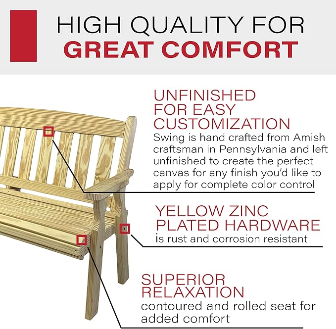 Amish Casual Outdoor Heavy Duty 800 LB Mission Pressure Treated Garden Bench(5 Foot, Unfinished)