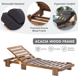 Merax 78.8'' Outdoor Patio Chaise Lounge Chair, Acacia Wood Adjustable Recliner with Headrest and Retractable Side Tray - Photo 7