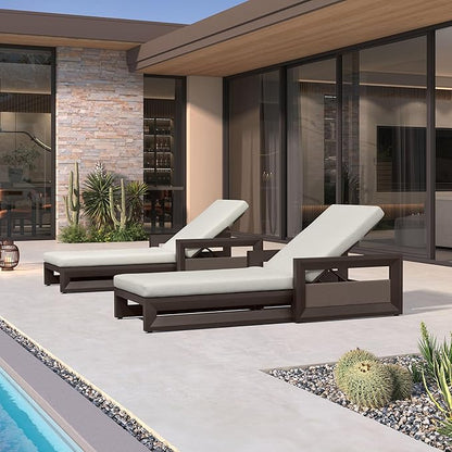 PURPLE LEAF Outdoor Chaise Lounge Set of 2 Reclining 2 in 1 Design Lounger Chair with Cushion Deluxe Aluminum Oversize Pool Lounge Chairs with Armrests & Backrest for Patio Poolside Backyard, Bronze