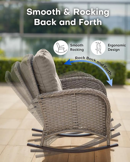Outdoor Rocking Chairs Set of 2-Patio Table and Chairs Set Outdoor Conversation Furniture Sets for Deck Porch Garden Balcony Poolside-Grey/Grey