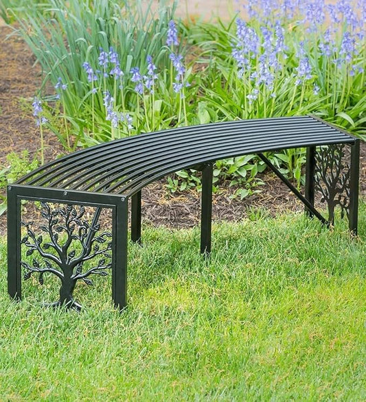 Plow & Hearth Tree of Life Outdoor Backless Curved Bench | Holds 300 lbs | Weatherproof Metal Garden Bench for Patio Porch Deck | 55" Lx15½Wx16 H (Tree of Life)