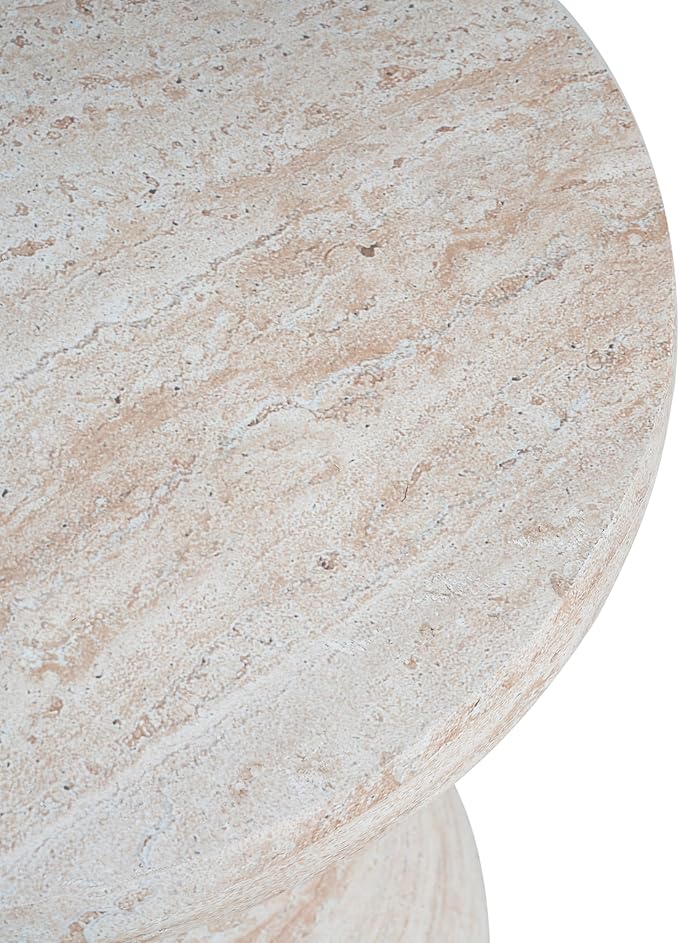 Outdoor Side Table Concrete End Table Faux Stone Small Coffee Tables for Indoor Outdoor, Garden Stool Plant Stand for Porch, Backyard Patio Travertine Finish