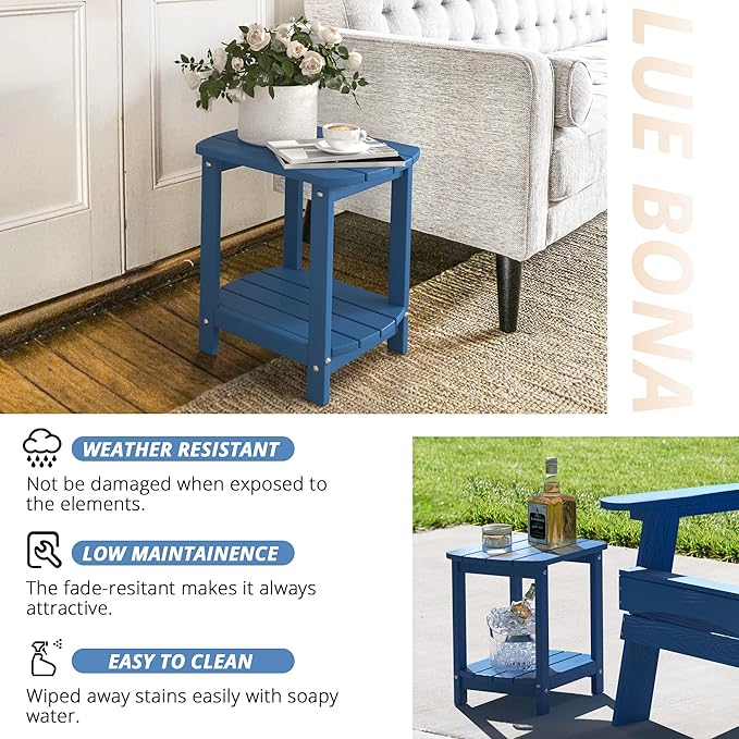 LUE BONA Adirondack Outdoor Side Table, Navy Blue HDPS Outdoor Patio End Table Weather Resistant, Pool Composite Plastic Morden Side Table for Patio, Pool, Porch, Garden, Lawn
