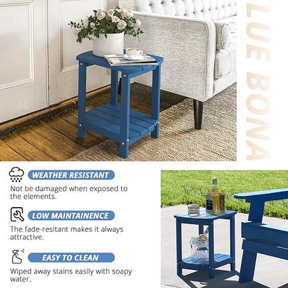 LUE BONA Adirondack Outdoor Side Table, Navy Blue HDPS Outdoor Patio End Table Weather Resistant, Pool Composite Plastic Morden Side Table for Patio, Pool, Porch, Garden, Lawn