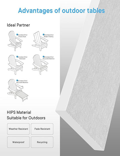 MXIMU Outdoor Side Table for Patio: 16" HIPS Weatherproof Adirondack Table - Small End Tables for Outside Porch Deck Pool Balcony Backyard - Easy Assembly No Maintenance White