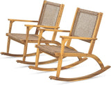 Merax 2-Piece Patio Rocking Chair Set, Acacia Wood Outdoor Rockers with PE Wicker Rattan Seat & Backrest - Photo 6
