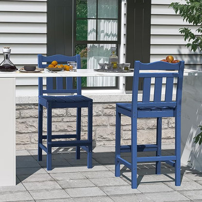 nalone Outdoor Bar Stools Set of 2, HDPE Tall Adirondack Chairs Bar Chairs, Weather Resistance Bar Height Chair for Balcony, Garden, Yard, Backyard (Navy Blue, Bar Chairs Set of 2)