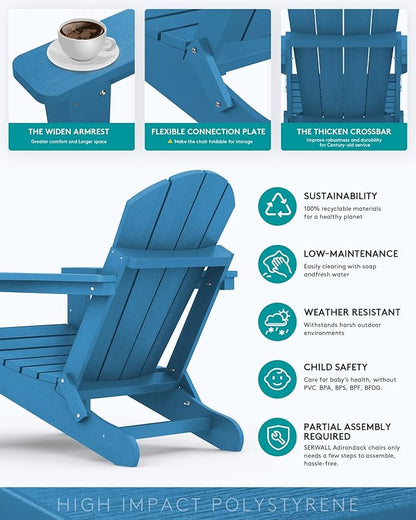 SERWALL Folding Adirondack Chair for Patio Garden Outdoors- Sapphire