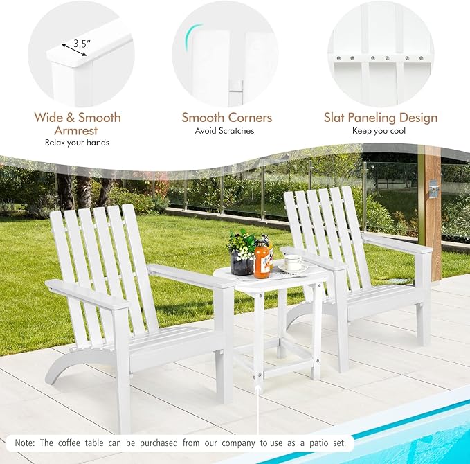 Tangkula Adirondack Chair Acacia Wood Outdoor Armchairs, Weather Resistant for Patio Garden Backyard Deck Fire Pit, Lawn Porch Furniture & Lawn Seating, Campfire Chairs, Adirondack Lounger (4, White)