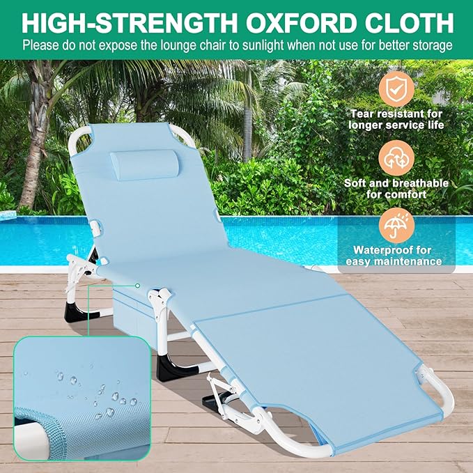 LILYPELLE Folding Chaise Lounge Chair with Mattress, 5 Position Beach Chair with Face Hole - Photo 6