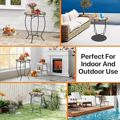 Personality Round Side Table, 14” Funny Patio Accent Weather Resistant Metal Side Table for Livingroom Patio Balcony Yard Porch Garden