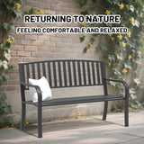 YLGJ&TIDY 50 Inches Garden Benches for Outdoor Patio Bench with Stripe Pattern Backrest Armrest Weatherproof Park - Photo 4