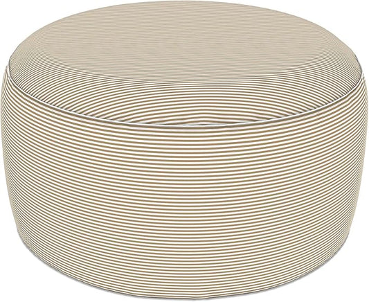 LVTXIII Indoor/Outdoor Extra Large Inflatable Ottoman Pouf D31 x H14 Inch, Round Footstool with Handle, Weather-Resistant Portable Furniture for Patio, Camping, Beach, Stripe Beige