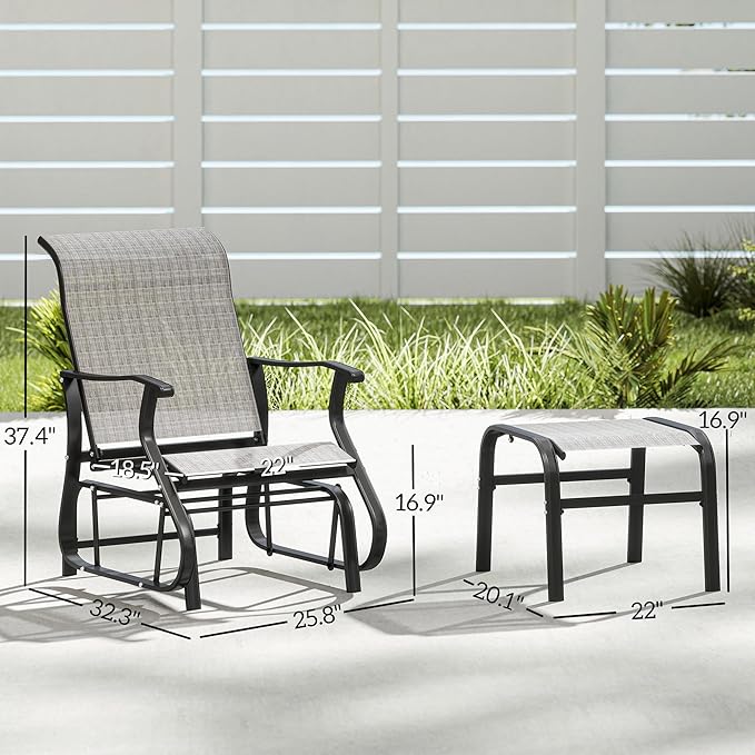 Outsunny Outdoor Glider Chair with Ottoman, Patio Glider Set with 24.4" High Back, 22" Wide Seat - Photo 3