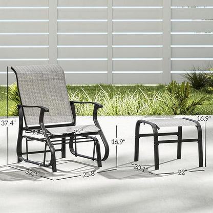 Outsunny Outdoor Glider Chair with Ottoman, Patio Glider Set with 24.4" High Back, 22" Wide Seat, 2-Piece Outdoor Lounge Set with All-Weather Breathable Mesh for Porch, Garden, Backyard, Gray