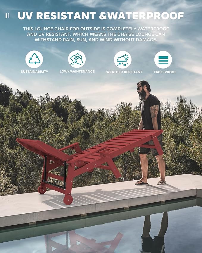 SERWALL Patio Chaise Lounge Chair, 78'' Long HDPE 5 Positions Adjustable Outdoor Lounger - Photo 7