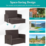 COSTWAY Patio Rattan Daybed with Cushions, Outdoor Wicker Loveseat Sofa with Storage Ottoman - Photo 5