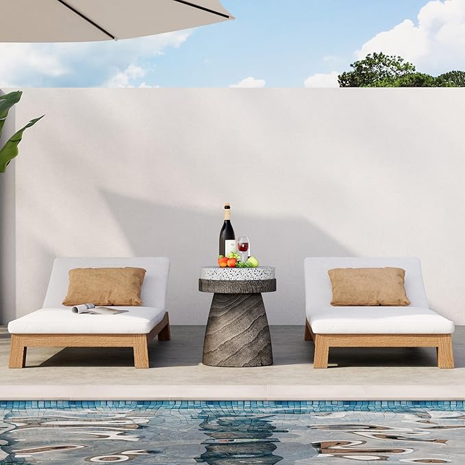 HOMPUS Outdoor Side Table with Imitation Terrazzo Desktop - Lightweight Mushroom Shape End Table, MgO Patio Accent - Photo 3