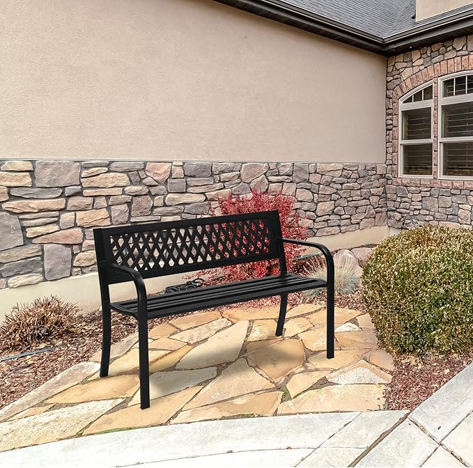 47inch Patio Garden Bench, Park Bench, Garden Bench Outdoor Patio Bench Chair Seat for Park, Yard & Porch, Outdoor Decorative Bench Black 120 x 52 x 76.5cm