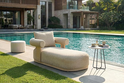 PURPLE LEAF Outdoor Chaise Lounge 1 Piece Chair Modern Aluminum Lounger Daybed with Lumbar Pillow and Armrest for Patio Poolside Beach Sunbathing Deck, Cream