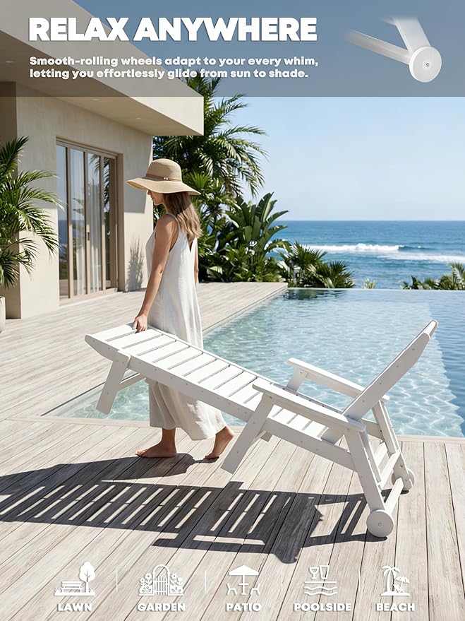 Patio Chaise Lounge Chair Set of 2, HDPE Outdoor Lounge Chairs with 5-Position Adjustable Backrest - Photo 7