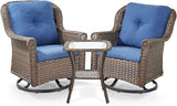 3 Piece Patio Swivel Chairs and Side Table Set - High Back Outdoor Brown Wicker Rattan Rocking Glider with Thick - Photo 1