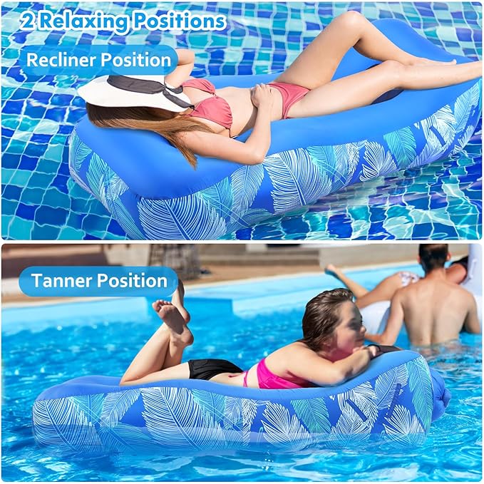 Inflatable Lounger Beach Chair with Unique Sun-Shade Design, Inflatable Air Sofa with Pillow - Photo 3