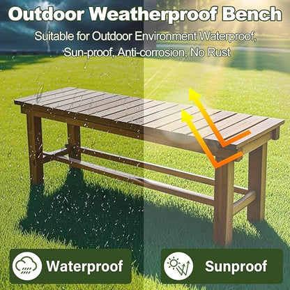 47.2'' Outdoor Garden Benches Weatherproof Patio Bench Two-Person Seat Backless Bench Wood Bench with Slatted High Temperature Bench for Front Porch Backyard (Upgraded to Prevent Fading)