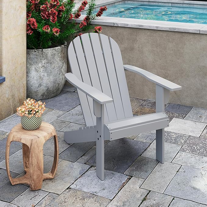 Giantex Acacia Wood Adirondack Chair - Outdoor Fire Pit Chair with 105° Inclined Seat, High Backrest, 4" Wide Armrests, Patio Lounge Chair for Outside, Lawn, Backyard, Garden, Deck, Porch (1, Grey)