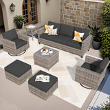 ovios Patio Furniture Set, 7 Pieces Outdoor Wicker Sofa Couch with Swivel Rocking Chairs Glass Table Comfy Cushions - Photo 1