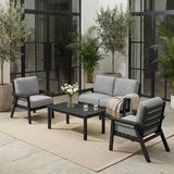 Patio Furniture Set, HDPE Outdoor Sofa Set with Gray Washable Cushions, Patio Conversation Sets for Lawn, Garden, Porch - Photo 1