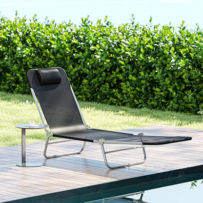 Outsunny Folding Chaise Lounge Chair, Pool Sun Tanning Chair, Outdoor Lounge Chair with Reclining Back, Breathable Mesh Seat, Headrest for Beach, Yard, Patio, Black
