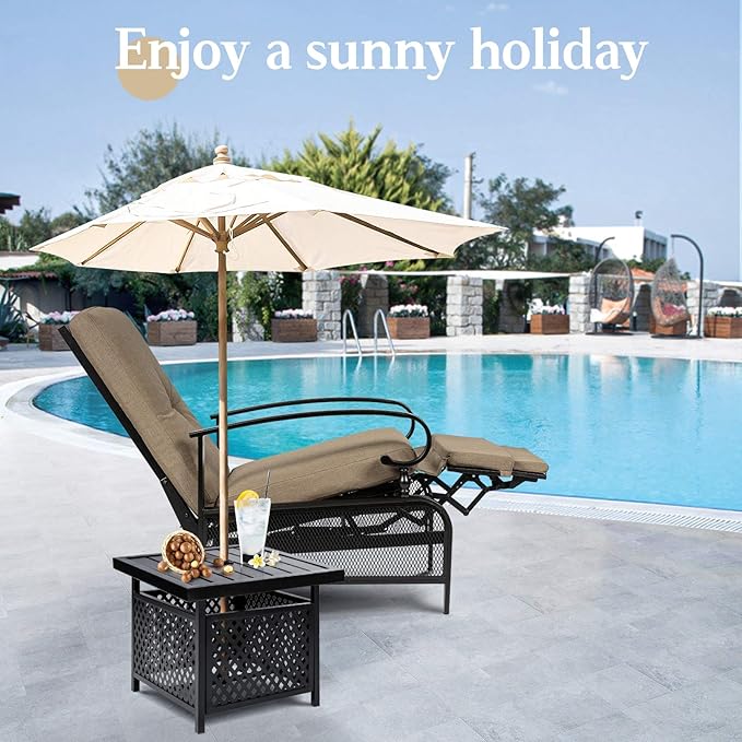SUNCROWN Outdoor Recliner Chair Patio Adjustable Recliner Chair and Side Bistro Table with Umbrella Hole, Brown - Photo 2
