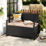 RELAX4LIFE Wicker Outdoor Bench with Storage - Rattan Deck Box w/Protective Liner for Pillows, Pool Supplies - Photo 2