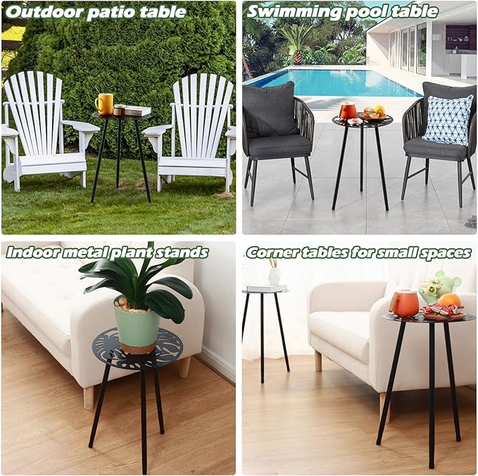 1 Pack Metal Outdoor Side Tables Small Outside Round End Table for Patio Modern Accent Garden Corner Table for Small - Photo 6