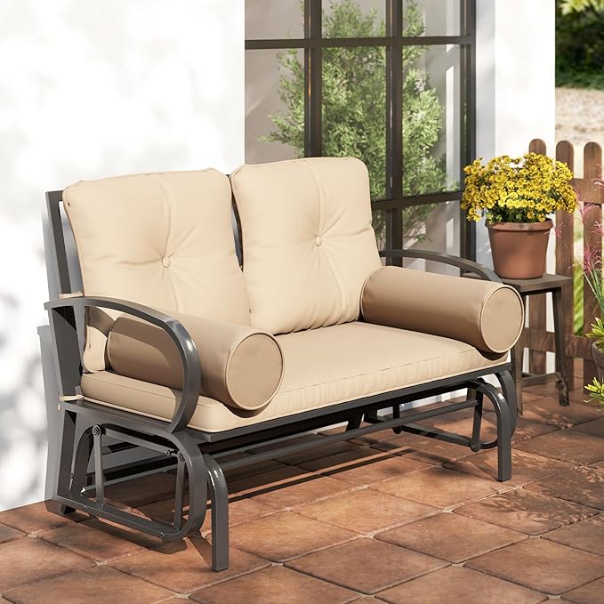 Outsunny Swing Glider Rocking Chair, Double Patio Bench, 2 Person Loveseat with Steel Frame, Cushions, Pillow Armrests - Photo 9