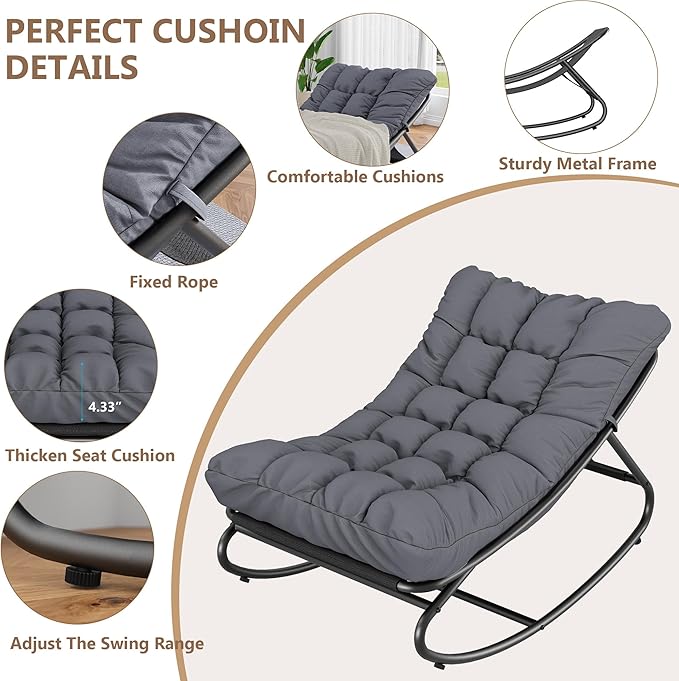 GarveeLife 2 PCS Indoor/Outdoor Rocking Papasan Chairs, Patio Rocking Chairs with Comfy Cushions, Sturdy Metal Frame, Outdoor Papasan Chair for Patio, Garden, Nursery, Living Room