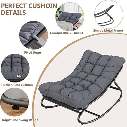 GarveeLife 2 PCS Indoor/Outdoor Rocking Papasan Chairs, Patio Rocking Chairs with Comfy Cushions, Sturdy Metal Frame, Outdoor Papasan Chair for Patio, Garden, Nursery, Living Room